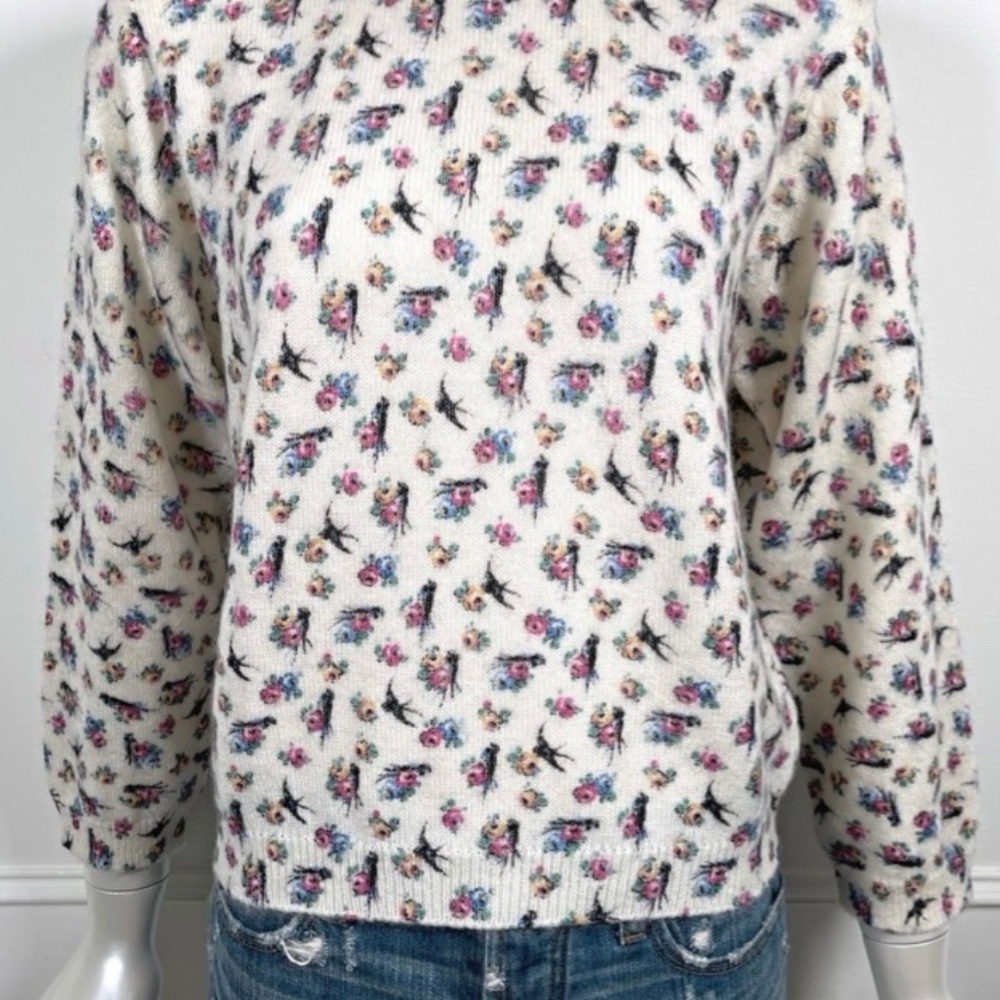 Prada Cream and Pink Crew Neck Wooly all season Sweater with Floral Print